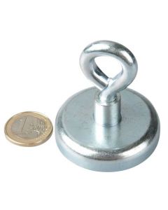 Ösenmagnet / Magnet mit Öse Ø 48mm – Neodym (NdFeB) Zink - Haftkraft 81 kg