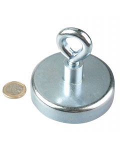 Ösenmagnet / Magnet mit Öse Ø 75mm – Neodym (NdFeB) Zink - Haftkraft 160 kg