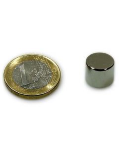 Scheibenmagnet / Rundmagnet Ø 12x10mm – Neodym N45 (NdFeB) Nickel - hält 7,6 kg